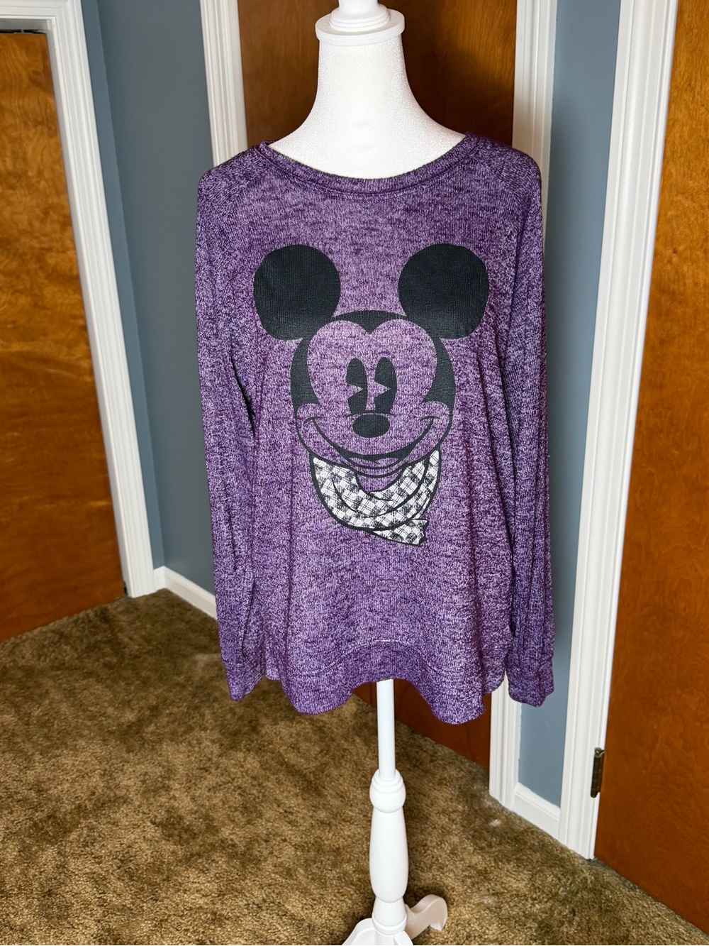 Disney Purple Long Sleeve Mickey Graphic Tee, women’s size large.